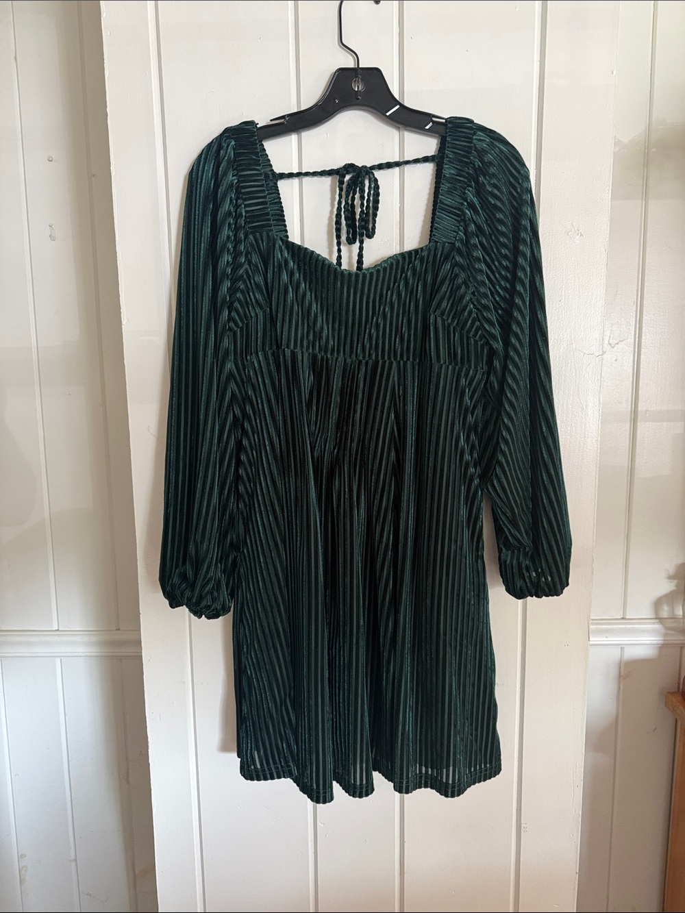 Green Velvet Peasant Mini Dress - Elegant Empire Waist